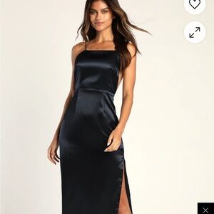 Lulu's Black Satin Backless Dress